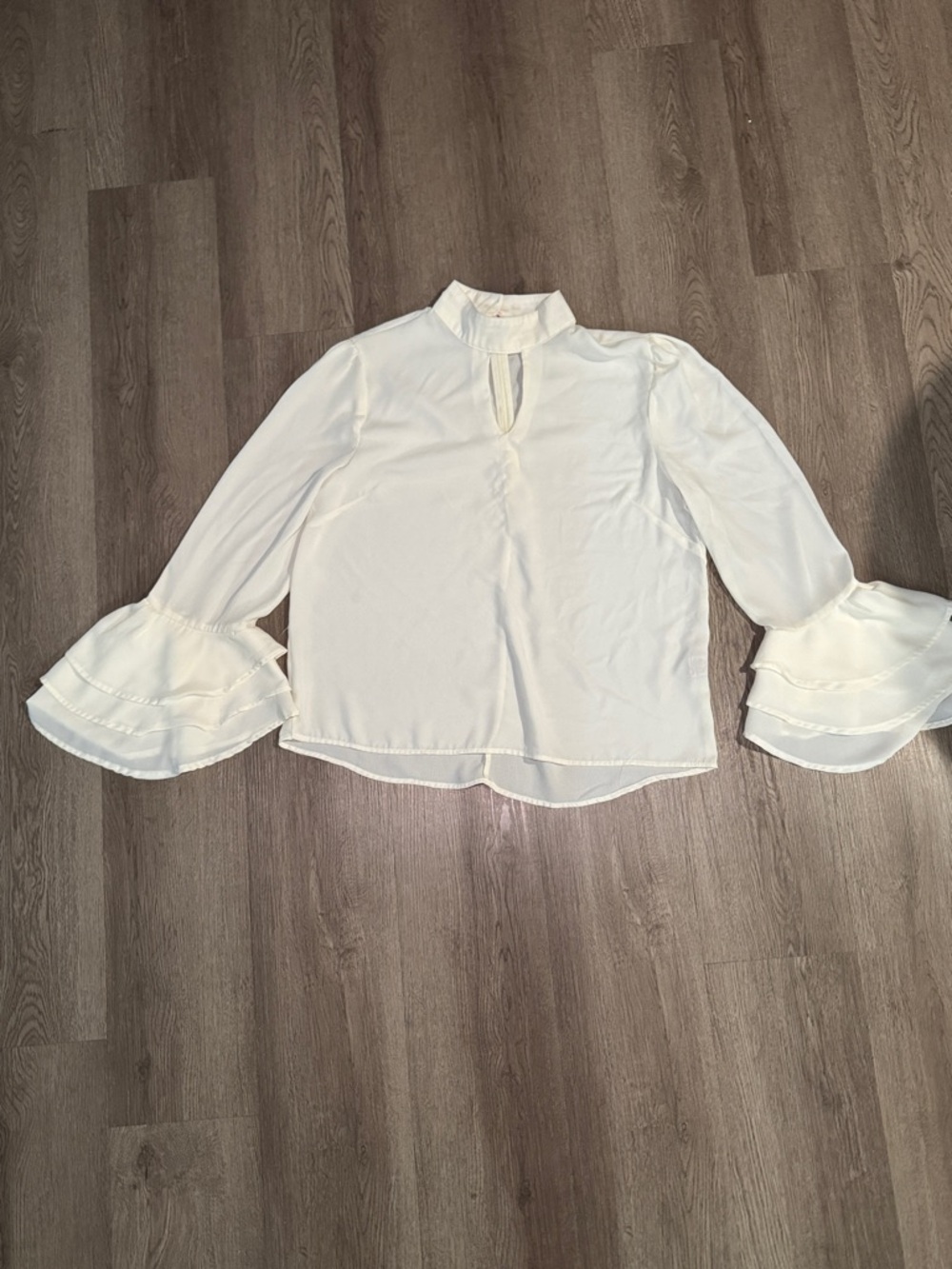 White Ruffle-Sleeve Mock Neck Blouse